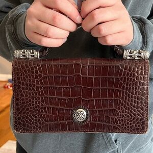Brighton Brown Crocodile Pattern Bag with Silver Accents